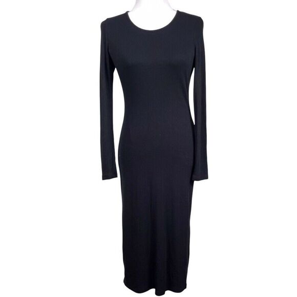 Marine Layer Lexi Rib Long Sleeve Midi Dress Black Size Medium - Picture 6 of 16